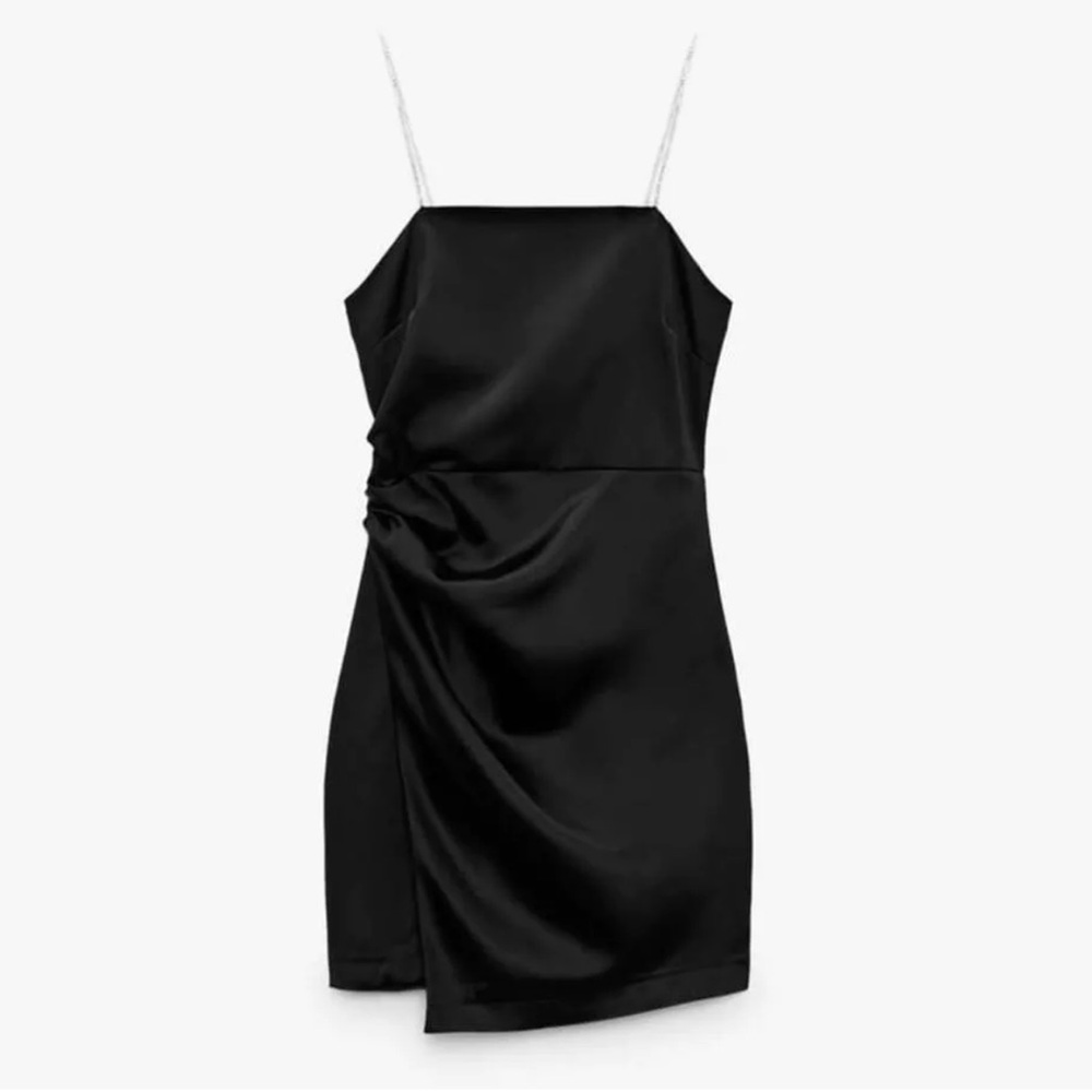 Zara Black Satin Jewel Strap Mini Dress